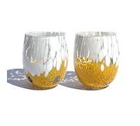 MAZZEGA ART & DESIGN 2 Verres à eau bicolores en verre soufflé et travaillé à la main avec des murrines Murano - Les couleurs de Murano - Bicolor 435 ml. Fabriqué en Italie. (Jaune, 2)