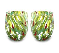 MAZZEGA ART & DESIGN - 2 Verres à eau en verre soufflé et travaillés à la main avec des murrines Murano raffinées et originales - Les couleurs de Murano - Modèle Colombina 435 ml. (Vert, 2)