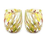 MAZZEGA ART & DESIGN - 2 Verres à eau en verre soufflé et travaillés à la main avec des murrines Murano raffinées et originales - Les couleurs de Murano - Modèle Colombina 435 ml. (Jaune, 2)
