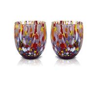 MAZZEGA ART & DESIGN - 2 Verres à Eau Goto, Soufflé et Fait Main avec Murrine de Murano Raffinée et Originale - Les Couleurs de Murano - Modèle Classique 320 ml. Fabriqué en Itali