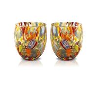 MAZZEGA ART & DESIGN - 2 Verres à Eau Goto, Soufflé et Fait Main avec Murrine de Murano Raffinée et Originale - Les Couleurs de Murano - Modèle Classique 320 ml. Fabriqué en Italie