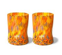 MAZZEGA ART & DESIGN - 2 verres en verre soufflé, travaillés à la main avec grains colorés de Murano, verres colorés pour eau et boissons, 395 ml, hauteur 12 cm. Fabriqué en Italie (2, jaune)