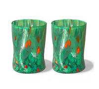 MAZZEGA ART & DESIGN - 2 verres en verre soufflé, travaillés à la main avec grains colorés de Murano, verres colorés pour eau et boissons, 395 ml, hauteur 12 cm. Fabriqué en Italie (2, vert)
