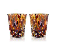 MAZZEGA ART & DESIGN - 2 Verres Tumbler Classic en Verre Soufflé et Travaillés à la Main avec des Murrines de Murano, ligne « Les Couleurs de Murano » 350 ml. Fabriqué en Italie. (2, ROUGE)