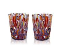 MAZZEGA ART & DESIGN - 2 Verres Tumbler en Verre Soufflé et Fait Main avec Murrine de Murano Raffinée et Originale - Les Couleurs de Murano - Modèle Tumbler 350 ml. Fabriqué en Italie