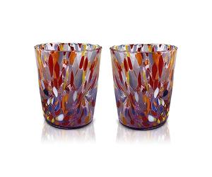 MAZZEGA ART & DESIGN - 2 Verres Tumbler en Verre Soufflé et Fait Main avec Murrine de Murano Raffinée et Originale - Les Couleurs de Murano - Modèle Tumbler 350 ml. Fabriqué en Italie