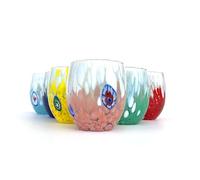 MAZZEGA ART & DESIGN - 6 verres à eau Bicolor en verre soufflés et travaillés à la main avec murrine de Murano, ligne « Les couleurs de Murano » 350 ml. Fabriqué en Italie (MIX, 6)