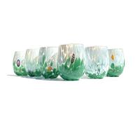 MAZZEGA ART & DESIGN 6 Verres à eau bicolores en verre soufflé et travaillé à la main avec des murrines Murano - Les couleurs de Murano - Bicolor 435 ml. Fabriqué en Italie. (Vert, 6)