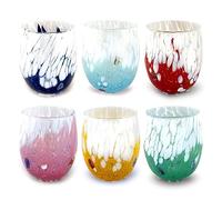 MAZZEGA ART & DESIGN 6 Verres à eau bicolores en verre soufflé et travaillé à la main avec des murrines Murano - Les couleurs de Murano - Bicolor 435 ml. Fabriqué en Italie. (Mélange de 6 couleurs, 6)