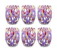 MAZZEGA ART & DESIGN - 6 Verres à eau en verre soufflé et travaillés à la main avec des murrines Murano raffinées et originales - Les couleurs de Murano - Modèle Colombina 435 ml. (Violet, 6)
