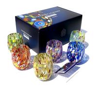 MAZZEGA ART & DESIGN - 6 verres à eau en verre soufflés et fabriqués à la main avec Murrine Murano raffinés et originaux - Les couleurs de Murano - Modèle Colombina 435 ml. Fabriqué en Italie (6,