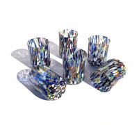MAZZEGA ART & DESIGN - 6 verres à eau en verre soufflés et travaillés à la main avec Murrine di Murano, ligne « Les couleurs de Murano » 350 ml. Fabriqué en Italie (cylindrique, 6)