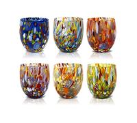 MAZZEGA ART & DESIGN - 6 Verres à Eau Goto, Soufflé et Fait Main avec Murrine de Murano Raffinée et Originale - Les Couleurs de Murano - Modèle Classique 320 ml. Fabriqué en Italie