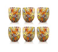 MAZZEGA ART & DESIGN - 6 Verres à Eau Goto, Soufflé et Fait Main avec Murrine de Murano Raffinée et Originale - Les Couleurs de Murano - Modèle Classique 320 ml. Fabriqué en Italie
