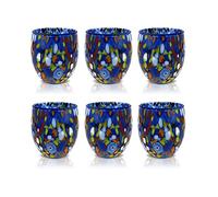 MAZZEGA ART & DESIGN - 6 Verres à Eau Goto, Soufflé et Fait Main avec Murrine de Murano Raffinée et Originale - Les Couleurs de Murano - Modèle Classique 320 ml. Fabriqué en Italie