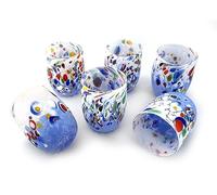 MAZZEGA ART & DESIGN 6 verres en verre de Murano, fabriqués dans l'île de Murano, soufflés et travaillés à la main par des maîtres Vertrai - SPECIAL EDITION (BLANC-BLEU, 6)