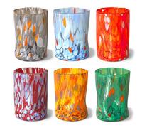 MAZZEGA ART & DESIGN - 6 verres en verre soufflé, travaillés à la main avec grains colorés de Murano, verres colorés pour eau et boissons, 395 ml, hauteur 12 cm, fabriqués en Italie (6, MIX-SR)