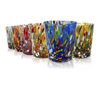 MAZZEGA ART & DESIGN - 6 Verres Tumbler en Verre Soufflé et Fait Main avec Murrine de Murano Raffinée et Originale - Les Couleurs de Murano - Modèle Tumbler 350 ml. Fabriqué en Italie