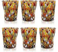 MAZZEGA ART & DESIGN - 6 Verres Tumbler en Verre Soufflé et Fait Main avec Murrine de Murano Raffinée et Originale - Les Couleurs de Murano - Modèle Tumbler 350 ml. Fabriqué en Italie