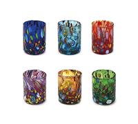 MAZZEGA ART & DESIGN Petits verres à shot pour Tequila et Liqueur en verre soufflé et travaillés à la main avec des murrines de Murano. Les couleurs de Murano. Modèle SHOT 70 ml (MIX, 6)