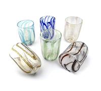 MAZZEGA ART & DESIGN - Verre en verre de Murano Giorgione, soufflé et travaillé à la main dans l'île de Murano. Ligne « Couleurs di Murano » 350 ml. Fabriqué en Italie (6, MIX)