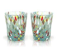 MAZZEGA ART & DESIGN - Verres Tumbler Colombina en Verre Soufflé et Travaillés à la Main avec des Murrines de Murano, ligne « Les Couleurs de Murano » 350 ml. Fabriqué en Italie. (2, BLEU CLAIR)