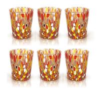 MAZZEGA ART & DESIGN - Verres Tumbler Colombina en Verre Soufflé et Travaillés à la Main avec des Murrines de Murano, ligne « Les Couleurs de Murano » 350 ml. Fabriqué en Italie. (6, ROUGE)