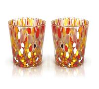 MAZZEGA ART & DESIGN - Verres Tumbler Colombina en Verre Soufflé et Travaillés à la Main avec des Murrines de Murano, ligne « Les Couleurs de Murano » 350 ml. Fabriqué en Italie. (2, ROUGE)