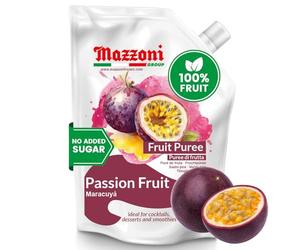 Mazzoni - Purée de jus de fruit de la passion, 100 % maracuya, juste des fruits, sans sucre ajouté, 1 kg (1 kg) - Véritable mélangeur de fruits pour cocktails, smoothies, boissons, jus de fruits
