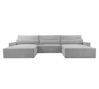 mb-moebel Grand canapé d'angle XXL en U panoramique lit Convertible avec Coffre 6/7 Places - en Tissu Velours côtelé - Salon & séjour - Denver U (Poso 110 (Gris Clair))
