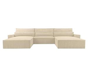 mb-moebel Grand canapé d'angle XXL en U panoramique lit Convertible avec Coffre 6/7 Places - en Tissu Velours côtelé - Salon & séjour - Denver U (Poso 105 (Beige))