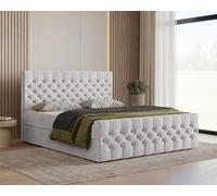 mb-moebel Lit boxspring Chesterfield avec Coffre & surmatelas - Velours (Argent, 180X200)