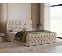 mb-moebel Lit boxspring Chesterfield avec Coffre & surmatelas - Velours (Beige, 180X200)