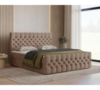 mb-moebel Lit boxspring Chesterfield avec Coffre & surmatelas - Velours (Cappuccino, 140X200)