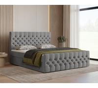 mb-moebel Lit boxspring Chesterfield avec Coffre & surmatelas - Velours (Graphite, 180X200)