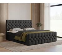 mb-moebel Lit boxspring Chesterfield avec Coffre & surmatelas - Velours (Noir, 160X200)