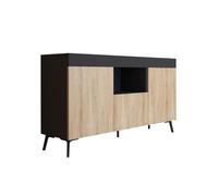MB Muebles Bonitos | Bahut Bas Kai avec 3 Portes pour Salon et Salle à Manger Moderne | Meuble en Mélaminé Mat | Couleur Noir et Sonoma | 130x70x32,5 cm