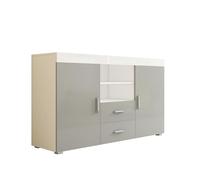 MB Muebles Bonitos Buffet Bahut 2 Portes 2 tiroirs | 140 x 80 x 40 cm | Couleur Blanc et Gris Finition Brillante | Modèle Roque