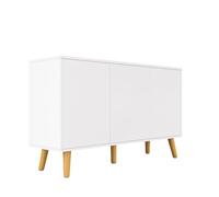 MB Muebles Bonitos | Buffet de Salon Nordique à 3 Portes | Blanc Mat | Vega | Push-To-Open sans poignées, Pieds en bois massif, Étagères réglables, Profondeur compacte 32 cm, Mélaminé blanc mat