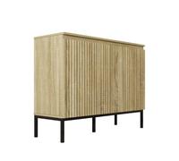 MB Muebles Bonitos Buffet Moderne Cannelé 2 Portes Sonoma 110cm | 2 Portes avec Poignée Intégrée, 2 Compartiments, 110 cm (Largeur) 35 cm (Profondeur) 77 cm (Hauteur), Modèle Logan