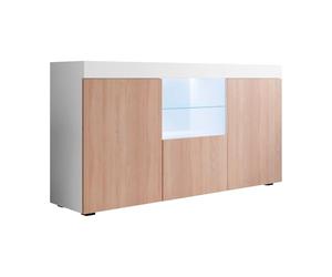 MB Muebles Bonitos, Buffet Natolia pour Salon et Salle à Manger avec Lumière LED, Meuble en Mélamine Mate, Couleur Blanc et Sonoma, 150x83x40 cm