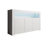 MB Muebles Bonitos - Buffet Salle à Manger Aker - Bahut Salon Design Minimaliste avec LED - 3 Portes - Meuble de Rangement - Blanc Mat - 155 x 91,5 x 37 cm