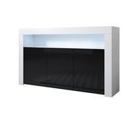 MB Muebles Bonitos - Buffet Salle à Manger Aker - Bahut Salon Design Moderne avec Éclairage LED - 3 Portes - Meuble de Rangement - Blanc et Noir Brillant - 155 x 91,5 x 37 cm