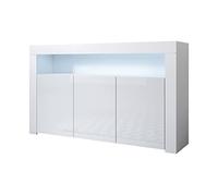 MB Muebles Bonitos - Buffet Salle à Manger Aker - Bahut Salon Design Moderne avec Éclairage LED - 3 Portes - Meuble de Rangement - Blanc Brillant - 155 x 91,5 x 37 cm