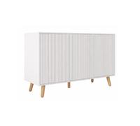MB Muebles Bonitos | Buffet Salon Blanc 120 cm Renzo | Meuble de Rangement Design Cannelé 3 Portes avec Pieds en Bois | Bahut Moderne Scandinave pour Salle à Manger | 120x76x40 cm