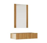 MB Muebles Bonitos, Coiffeuse Murale avec Miroir Velia, Table de Maquillage avec Tiroir, Design à Rainures, Mélamine et PVC, Couleur Chêne Alba, Idéale pour Chambre