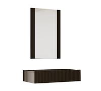 MB Muebles Bonitos, Coiffeuse Murale avec Miroir Velia, Table de Maquillage avec Tiroir, Design à Rainures, Mélamine et PVC, Noir, Idéale pour Chambre