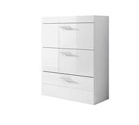 MB Muebles Bonitos, Commode Dalia avec 3 Tiroirs et Poignées Métalliques, Meuble de Chambre á Coucher en Mélamine Brillant, Couleur Blanc, 75x99x36 cm