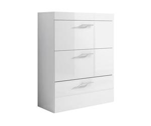MB Muebles Bonitos, Commode Dalia avec 3 Tiroirs et Poignées Métalliques, Meuble de Chambre á Coucher en Mélamine Brillant, Couleur Blanc, 75x99x36 cm