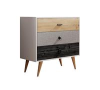 MB Muebles Bonitos, Commode Leticia avec 3 Tiroirs Multicolores et Poignées Métalliques, Structure Blanche, Meuble de Chambre á Coucher en Mélamine Mat, 80x80x40 cm